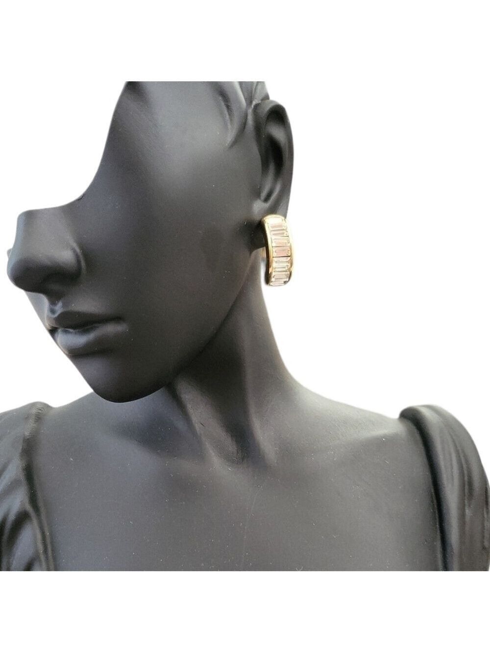 VINTAGE 80s Gold Plated Stacked Cubic Zirconia Earrings